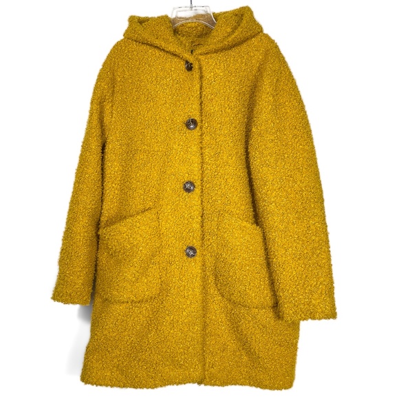 Gold Halogen Three Quarter Length Hooded Poodle Coat with Button Front & Pockets - Picture 1 of 5
